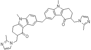 CAS # 1076198-52-1, Ondansetron Impurity B, 6,6'-Methylenebis[1,2,3,9-tetrahydro-9-methyl-3-[(2-methyl-1H-imidazol-1-yl)methyl]-4H-carbazol-4-one]