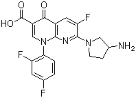 CAS 登录号：108138-46-1, 托氟沙星, 7-(3-氨基吡咯烷-1-基)-1-(2,4-二氟苯基)-6-氟-4-氧代-1,8-萘啶-3-羧酸
