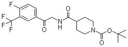 structure of CAS# 1082949-99-2, 4-[[[2-[4-Fluoro-3-(trifluoromethyl)phenyl]-2-oxoethyl]amino]carbonyl]-1-piperidinecarboxylic acid tert-butyl ester