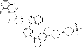 CAS # 1089283-49-7, GSK 1904529A, GSK 4529, N-(2,6-Difluorophenyl)-5-[3-[2-[[5-ethyl-2-(methyloxy)-4-[4-[4-(methylsulfonyl)-1-piperazinyl]-1-piperidinyl]phenyl]amino]-4-pyrimidinyl]imidazo[1,2-a]pyridin-2-yl]-2-(methyloxy)benzamide