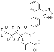N-(1-氧代戊基-2,2,3,3,4,4,5,5,5-d<sub>9</sub>)-N-[[2'-(2H-四唑-5-基)[1,1'-联苯]-4-基]甲基]-L-缬氨酸分子结构 (CAS 1089736-73-1)