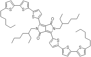 2,5-双(2-乙基己基)-3,6-双(5''-己基[2,2':5',2''-三联噻吩]-5-基)-2,5-二氢吡咯并[3,4-c]吡咯-1,4-二酮分子结构 (CAS 1093468-95-1)