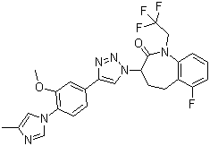 structure of CAS# 1093978-89-2, 6-Fluoro-1,3,4,5-tetrahydro-3-[4-[3-methoxy-4-(4-methyl-1H-imidazol-1-yl)phenyl]-1H-1,2,3-triazol-1-yl]-1-(2,2,2-trifluoroethyl)-2H-1-benzazepin-2-one