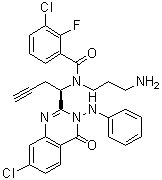 N-(3-氨基丙基)-3-氯-N-[(1R)-1-[7-氯-3,4-二氢-4-氧代-3-(苯基氨基)-2-喹唑啉基]-3-丁炔-1-基]-2-氟苯甲酰胺分子结构 (CAS 1095253-39-6)