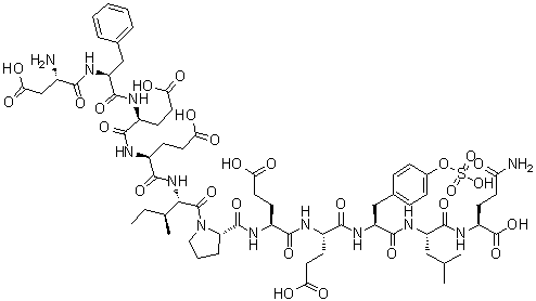 L-alpha-天冬氨酰-L-苯丙氨酰-L-alpha-谷氨酰-L-alpha-谷氨酰-L-异亮氨酰-L-脯氨酰-L-alpha-谷氨酰-L-alpha-谷氨酰-O-磺基-L-酪氨酰-L-亮氨酰-L-谷氨酰胺分子结构 (CAS 109528-50-9)