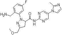 1-[2-(氨基甲基)-5-氟苯基]-4,5-二氢-3-(甲氧基甲基)-N-[5-(2-甲基-1H-咪唑-1-基)-2-嘧啶基]-1H-吡唑-5-甲酰胺分子结构 (CAS 1103130-88-6)