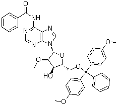 structure of CAS# 110764-72-2, N-苯甲酰基-5'-O-[二(4-甲氧基苯基)苯基甲基]-2'-O-甲基腺苷
