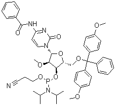structure of CAS# 110764-78-8, N-苯甲酰基-5'-O-[二(4-甲氧基苯基)苯基甲基]-2'-O-甲基胞苷 3'-[2-氰基乙基二异丙基氨基膦酸酯]
