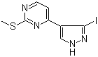 structure of CAS# 1111638-74-4, 3-碘-4-(2-(甲硫基)嘧啶-4-基)-1H-吡唑