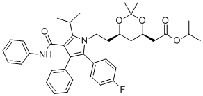 异丙基[(4R,6R)-6-{2-[2-(4-氟苯基)-5-异丙基-3-苯基-4-(苯基氨基甲酰)-1H-吡咯-1-基]乙基}-2,2-二甲基-1,3-二恶烷-4-基]乙酸酯分子结构 (CAS 1112262-71-1)