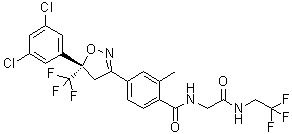 (S)-4-[5-(3,5-二氯苯基)-5-(三氟甲基)-4,5-二氢异恶唑-3-基]-2-甲基-N-[2-氧代-2-[(2,2,2-三氟乙基)氨基]乙基]苯甲酰胺分子结构 (CAS 1122022-02-9)