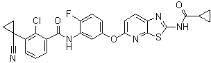 CAS 登录号：1125632-93-0, 2-氯-3-(1-氰基环丙基)-N-[5-[[2-[(环丙基羰基)氨基][1,3]噻唑并[5,4-b]吡啶-5-基]氧基]-2-氟苯基]苯甲酰胺