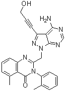 2-[[4-氨基-3-(3-羟基-1-丙炔-1-基)-1H-吡唑并[3,4-d]嘧啶-1-基]甲基]-5-甲基-3-(2-甲基苯基)-4(3H)-喹唑啉酮分子结构 (CAS 1133837-50-9)