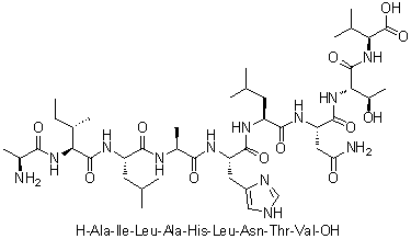 L-丙氨酰-L-异亮氨酰-L-亮氨酰-L-丙氨酰-L-组氨酰-L-亮氨酰-L-天冬氨酰胺酰-L-苏氨酰-L-缬氨酸分子结构 (CAS 1133963-99-1)