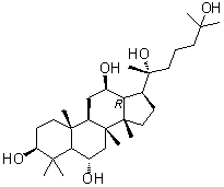 (3beta,6alpha,12beta,20R)-达玛烷-3,6,12,20,25-五醇分子结构 (CAS 113539-03-0)