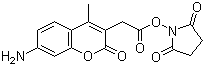 structure of CAS# 113721-87-2, 7-Amino-4-methyl-3-coumarinacetic acid N-succinimidyl ester