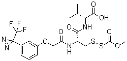 N-[3-[(甲氧羰基)二硫基]-N-[[3-[3-(三氟甲基)-3H-双吖丙啶-3-基]苯氧基]乙酰基]-L-丙氨酰基]-D-缬氨酸分子结构 (CAS 113787-92-1)