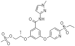 structure of CAS# 1137916-97-2, 3-[[6-(Ethylsulfonyl)-3-pyridinyl]oxy]-5-[(1S)-2-hydroxy-1-methylethoxy]-N-(1-methyl-1H-pyrazol-3-yl)benzamide methanesulfonate (1:1)