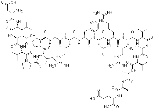 L-alpha-天冬氨酰-L-亮氨酰-L-alpha-天冬氨酰-L-缬氨酰-L-脯氨酰-L-异亮氨酰-L-脯氨酰甘氨酰-L-精氨酰-L-苯丙氨酰-L-alpha-天冬氨酰-L-精氨酰-L-精氨酰-L-缬氨酰-L-丝氨酰-L-缬氨酰-L-丙氨酰-L-丙氨酰-L-谷氨酸分子结构 (CAS 113873-67-9)