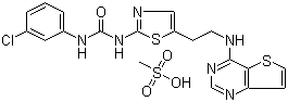 CAS 登录号：1146618-41-8, N-(3-氯苯基)-N'-[5-[2-(噻吩并3,2-d]嘧啶-4-基氨基)乙基]-2-噻唑基]脲甲磺酸盐 (1:1)