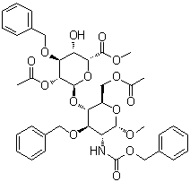 CAS 登录号：114869-97-5, 甲基 4-O-[2-O-乙酰基-6-甲基-3-O-苄基-alpha-L-吡喃艾杜糖醛酸基]-2-脱氧-2-[[苄氧羰基]氨基]-3-O-苄基-alpha-D-吡喃葡萄糖苷 6-乙酸酯