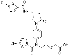 (S)-2-(2-(5-氯-N-(4-(5-((5-氯噻吩-2-甲酰氨基)甲基)-2-氧代恶唑烷-3-基)苯基)噻吩-2-甲酰氨基)乙氧基)乙酸分子结构 (CAS 1151893-81-0)