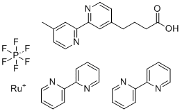 CAS # 115239-59-3, Ruthenium(II) bis(2,2'-bipyridine)(4'-methyl-4-butanoate-2,2'-bipyridine) hexafluorophosphate, Ruthenium(1+), bis(2,2'-bipyridine-kappaN1,kappaN1')(4'-methyl[2,2'-bipyridine]-4-butanoato-kappaN1,kappaN1')-, (OC-6-33)-, hydrogen hexafluorophosphate(1-)