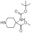 structure of CAS# 115655-44-2, 4-(tert-Butoxycarbonylamino)piperidine-4-carboxylic acid methyl ester