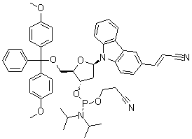 structure of CAS# 1157899-72-3, (2E)-3-[9-[5-O-[二(4-甲氧基苯基)苯基甲基]-3-O-[[二异丙基氨基](2-氰基乙氧基)膦基]-2-脱氧-beta-D-赤式-呋喃戊糖基]-9H-咔唑-3-基]-2-丙烯腈