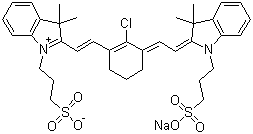 CAS # 115970-63-3, 2-[2-[2-Chloro-3-[2-[1,3-dihydro-3,3-dimethyl-1-(3-sulfopropyl)-2H-indol-2-ylidene]ethylidene]-1-cyclohexen-1-yl]ethenyl]-3,3-dimethyl-1-(3-sulfopropyl)-3H-indolium inner salt sodium salt