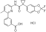 CAS 登录号：1160221-26-0, 3-[6-[[[1-(2,2-二氟-1,3-苯并二氧戊环-5-基)环丙基]羰基]氨基]-3-甲基-2-吡啶基]苯甲酸盐酸盐