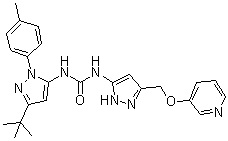 N-[3-(1,1-二甲基乙基)-1-(4-甲基苯基)-1H-吡唑-5-基]-N'-[3-[(3-吡啶基氧基)甲基]-1H-吡唑-5-基]脲分子结构 (CAS 1166393-85-6)