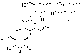 7-[(O-beta-D-吡喃葡萄糖基-(1→4)-O-beta-D-吡喃葡萄糖基-(1→4)-beta-D-吡喃葡萄糖基)氧基]-4-(三氟甲基)-2H-1-苯并吡喃-2-酮分子结构 (CAS 116981-90-9)