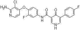 CAS # 1174046-72-0, N-[4-((2-Amino-3-chloropyridin-4-yl)oxy)-3-fluorophenyl]-5-(4-fluorophenyl)-4-oxo-1,4-dihydropyridine-3-carboxamide, N-[4-(2-Amino-3-chloropyridin-4-yloxy)-3-fluorophenyl]-5-(4-fluorophenyl)-4-oxo-1,4-dihydropyridine-3-carboxamide