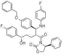 (4S)-3-[(2R,5S)-5-(4-氟苯基)-2-[(S)-[(4-氟苯基)氨基][4-(苄氧基)苯基]甲基]-5-羟基-1-氧代戊基]-4-苯基-2-恶唑烷酮分子结构 (CAS 1185883-39-9)