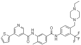 N-[4-[(4-乙基-1-哌嗪基)甲基]-3-(三氟甲基)苯基]-4-甲基-3-[[[5-(2-噻吩基)-3-吡啶基]羰基]氨基]苯甲酰胺分子结构 (CAS 1186206-79-0)