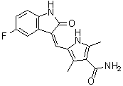 5-[(Z)-(5-Fluoro-1,2-dihydro-2-oxo-3H-indol-3-ylidene)methyl]-2,4-dimethyl-1H-pyrrole-3-carboxamide molecular structure (CAS 1186651-51-3)