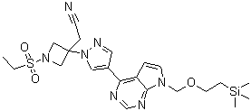 CAS # 1187594-13-3, 2-(1-(Ethylsulfonyl)-3-(4-(7-((2-(trimethylsilyl)ethoxy)methyl)-7H-pyrrolo[2,3-d]pyrimidin-4-yl)-1H-pyrazol-1-yl)azetidin-3-yl)acetonitrile