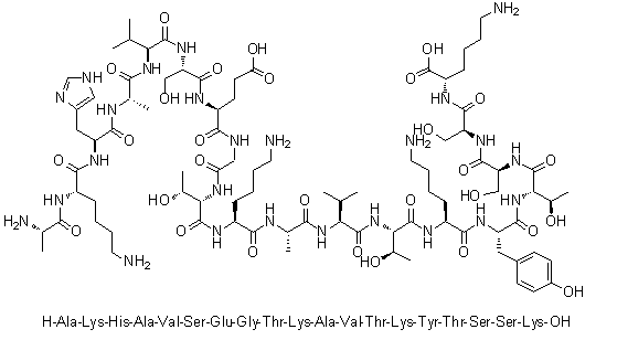 CAS # 1188512-90-4, L-Alanyl-L-lysyl-L-histidyl-L-alanyl-L-valyl-L-seryl-L-alpha-glutamylglycyl-L-threonyl-L-lysyl-L-alanyl-L-valyl-L-threonyl-L-lysyl-L-tyrosyl-L-threonyl-L-seryl-L-seryl-L-lysine