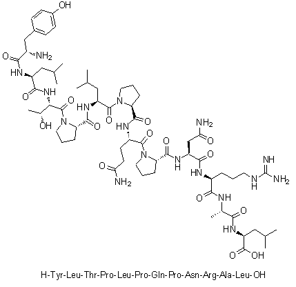 L-酪氨酰-L-亮氨酰-L-苏氨酰-L-脯氨酰-L-亮氨酰-L-脯氨酰-L-谷氨酰胺酰-L-脯氨酰-L-天冬氨酰胺酰-L-精氨酰-L-丙氨酰-L-亮氨酸分子结构 (CAS 1188513-07-6)