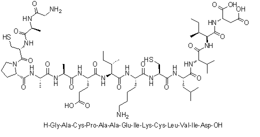 甘氨酰-L-丙氨酰-L-半胱氨酰-L-脯氨酰-L-丙氨酰-L-丙氨酰-L-alpha-谷氨酰-L-异亮氨酰-L-赖氨酰-L-半胱氨酰-L-亮氨酰-L-缬氨酰-L-异亮氨酰-L-天冬氨酸分子结构 (CAS 1188513-09-8)