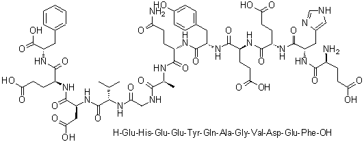 L-alpha-谷氨酰-L-组氨酰-L-alpha-谷氨酰-L-alpha-谷氨酰-L-酪氨酰-L-谷氨酰胺酰-L-丙氨酰甘氨酰-L-缬氨酰-L-alpha-天冬氨酰-L-alpha-谷氨酰-L-苯丙氨酸分子结构 (CAS 1188513-18-9)