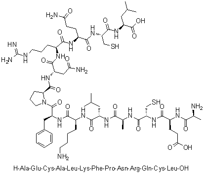 L-丙氨酰-L-alpha-谷氨酰-L-半胱氨酰-L-丙氨酰-L-亮氨酰-L-赖氨酰-L-苯丙氨酰-L-脯氨酰-L-天冬氨酰胺酰-L-精氨酰-L-谷氨酰胺酰-L-半胱氨酰-L-亮氨酸分子结构 (CAS 1188513-25-8)