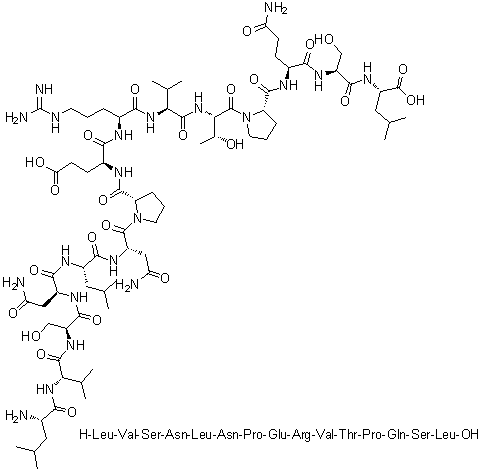 L-亮氨酰-L-缬氨酰-L-丝氨酰-L-天冬氨酰胺酰-L-亮氨酰-L-天冬氨酰胺酰-L-脯氨酰-L-alpha-谷氨酰-L-精氨酰-L-缬氨酰-L-苏氨酰-L-脯氨酰-L-谷氨酰胺酰-L-丝氨酰-L-亮氨酸分子结构 (CAS 1188513-35-0)