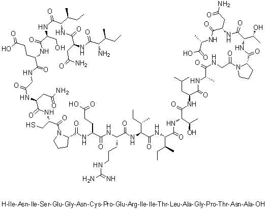 L-异亮氨酰-L-天冬氨酰胺酰-L-异亮氨酰-L-丝氨酰-L-alpha-谷氨酰甘氨酰-L-天冬氨酰胺酰-L-半胱氨酰-L-脯氨酰-L-alpha-谷氨酰-L-精氨酰-L-异亮氨酰-L-异亮氨酰-L-苏氨酰-L-亮氨酰-L-丙氨酰甘氨酰-L-脯氨酰-L-苏氨酰-L-天冬氨酰胺酰-L-丙氨酸分子结构 (CAS 1188513-44-1)