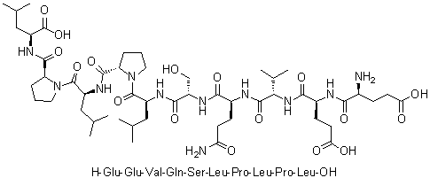 L-alpha-谷氨酰-L-alpha-谷氨酰-L-缬氨酰-L-谷氨酰胺酰-L-丝氨酰-L-亮氨酰-L-脯氨酰-L-亮氨酰-L-脯氨酰-L-亮氨酸分子结构 (CAS 1188513-50-9)