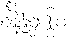 三环己基膦[2,4-二氢-2,4,5-三苯基-3H-1,2,4-三氮唑-3-亚基][2-噻吩基亚甲基]二氯化钌分子结构 (CAS 1190427-51-0)