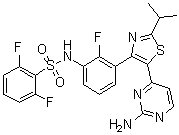 N-[3-[5-(2-氨基-4-嘧啶基)-2-(1-甲基乙基)-4-噻唑基]-2-氟苯基]-2,6-二氟苯磺酰胺分子结构 (CAS 1195765-47-9)