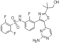 N-[3-[5-(2-氨基-4-嘧啶基)-2-(2-羟基-1,1-二甲基乙基)-4-噻唑基]-2-氟苯基]-2,6-二氟苯磺酰胺分子结构 (CAS 1195767-77-1)