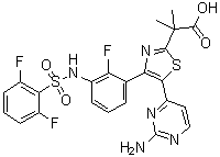 5-(2-氨基-4-嘧啶基)-4-[3-[[(2,6-二氟苯基)磺酰基]氨基]-2-氟苯基]-alpha,alpha-二甲基-2-噻唑乙酸分子结构 (CAS 1195873-54-1)
